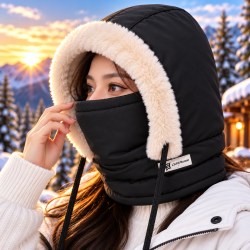 Waterproof Winter Hooded Scarf Mask (Black)
