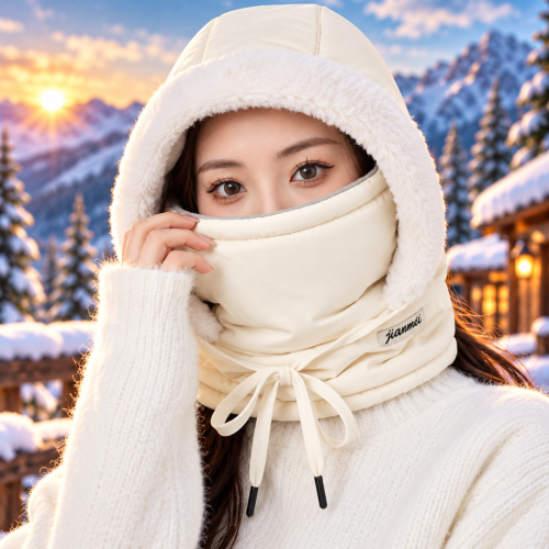 Waterproof Winter Hooded Scarf Mask (Cream)